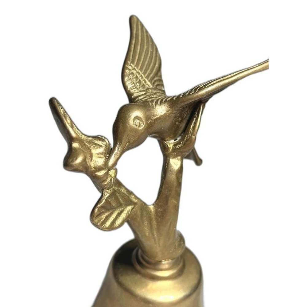Brass Hummingbird Flower Decorative Bell Vintage Style Bird Decor